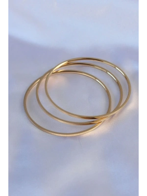 316L Çelik Gold Renk 3lü Ajda Model Kadın 60 mm Bilezik