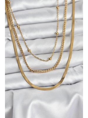 316L Çelik Gold Renk 3lü Kadın Kolye