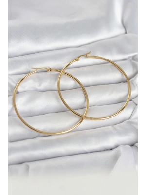316L Çelik Gold Renk 60 mm Halka Kadın Küpe