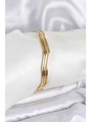 316L Çelik Gold Renk 65 mm Ajda Zikzak Model 3lü Kadın Bileklik
