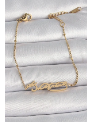 316L Çelik Gold Renk Atatürk İmza Model Kadın Bileklik