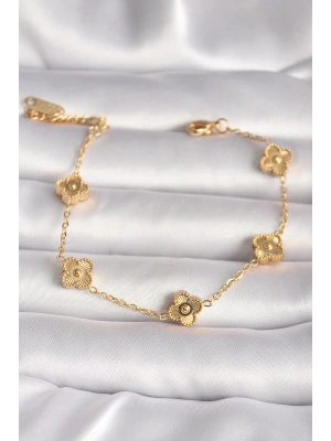 316L Çelik Gold Renk Baby Boy Yonca Model İşleme Detay Kadın Bileklik