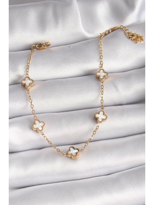 316L Çelik Gold Renk Beyaz Baby Boy Yonca Model Kadın Bileklik