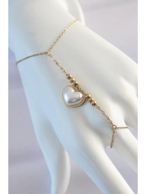 316L Çelik Gold Renk Beyaz Bubble Kalp Tasarımlı Şahmeran