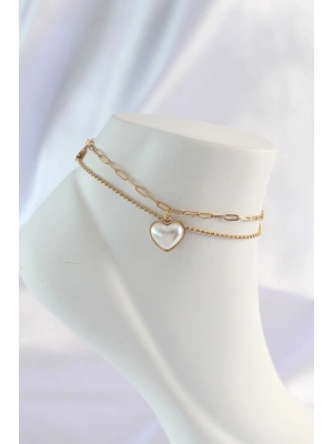 316L Çelik Gold Renk Beyaz Kalpli 2li Halhal