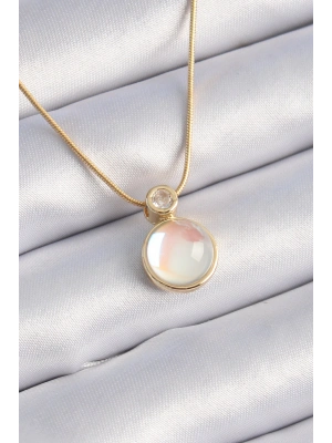 316L Çelik Gold Renk Beyaz Sedefli Vintage Kadın Kolye