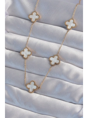 316L Çelik Gold Renk Beyaz Sedefli Yonca Kolye