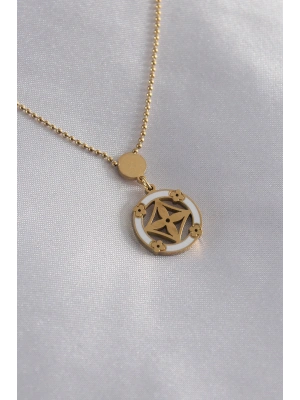 316L Çelik Gold Renk Çiçek Figür Kadın Kolye