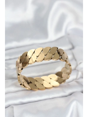 316L Çelik Gold Renk Ezme Zincir Model Kadın Kelepçe Bileklik