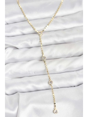 316L Çelik Gold Renk Ezme Zincir Model Y Kadın Kolye