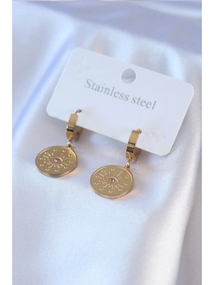 316L Çelik Gold Renk Göz İşleme Zirkon Taş Detay Kadın Küpe