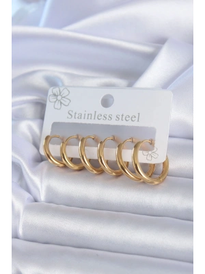 316L Çelik Gold Renk Halka Model Kadın Küpe Seti