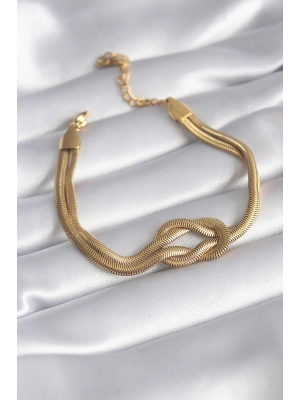 316L Çelik Gold Renk İtalyan Zincir Düğüm Model Kadın Bileklik