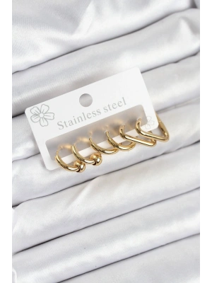 316L Çelik Gold Renk Kadın Küpe Seti