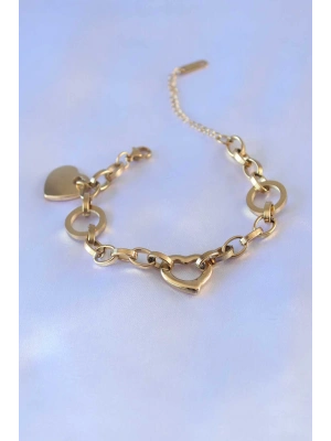 316L Çelik Gold Renk Kalp Figür Zincir Model Kadın Bileklik