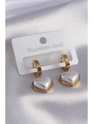 316L Çelik Gold Renk Kalp Model Kadın Küpe