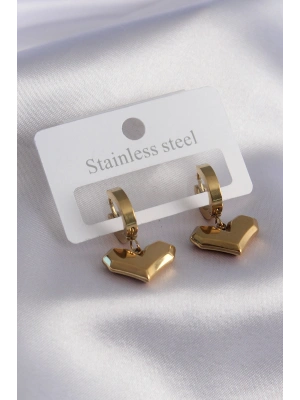 316L Çelik Gold Renk Kalp Model Kadın Küpe