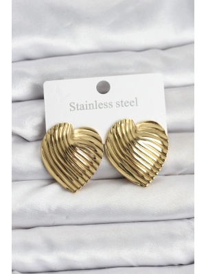 316L Çelik Gold Renk Kalp Model Kadın Küpe