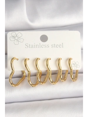 316L Çelik Gold Renk Kalp Model Kadın Küpe Seti