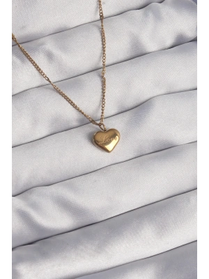 316L Çelik Gold Renk Kalp Model Love Kolye
