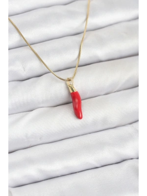 316L Çelik Gold Renk Kapya Kırmızı Biber Model Kadın Kolye