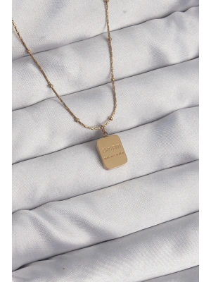 316L Çelik Gold Renk Kare Charm Model Kolye
