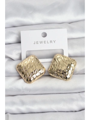 316L Çelik Gold Renk Kare Vintage Kadın Küpe