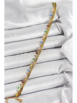 316L Çelik Gold Renk Karışık Renkli Kristal Taşlı Kadın Bileklik