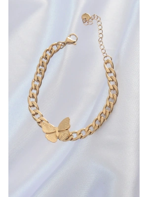 316L Çelik Gold Renk Kelebek Figür İşleme Detay Zincir Model Kadın Bileklik
