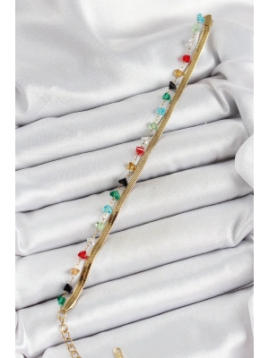 316L Çelik Gold Renk Kristal Karışık Renkli Taşlı 2li Kadın Bileklik