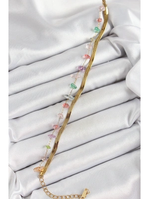 316L Çelik Gold Renk Kristal Karışık Renkli Taşlı Kadın Bileklik