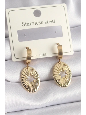 316L Çelik Gold Renk Kutup Yıldız İşleme Kadın Küpe