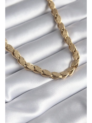 316L Çelik Gold Renk Lazer Kesim Arpa Zincir Model Kadın Kolye