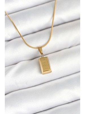 316L Çelik Gold Renk Mini Külçe Altın Model Kolye