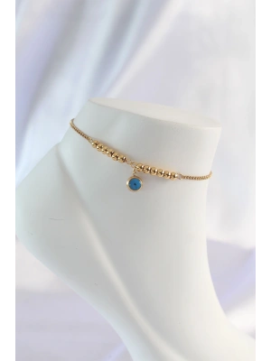 316L Çelik Gold Renk Minimal Nazar Boncuklu Halhal