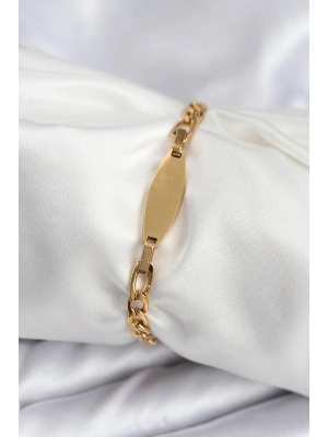 316L Çelik Gold Renk Oval Yazı Yazmaya Uygun Kadın Bileklik