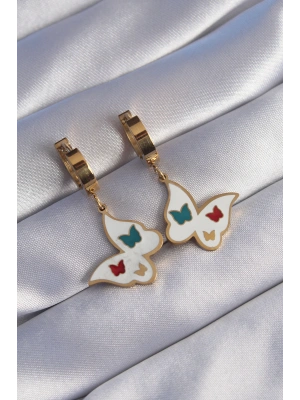 316L Çelik Gold Renk Renkli Mineli Kelebek Küpe