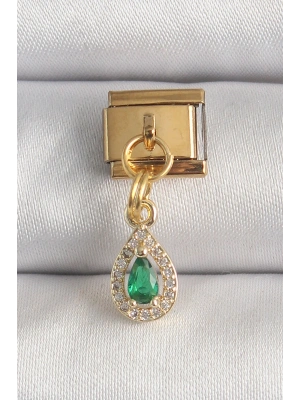 316L Çelik Gold Renk Sallantı Damla Yeşil Zirkon Taşlı Nomination Charm
