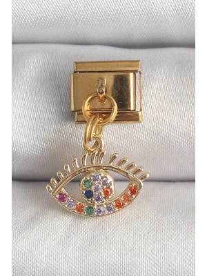316L Çelik Gold Renk Sallantı Renkli Zirkon Taşlı Göz Model Nomination Charm