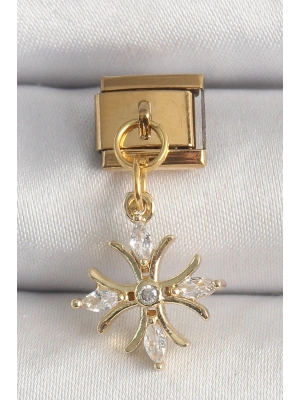 316L Çelik Gold Renk Sallantı Zirkon Taşlı Kar Tanesi Model Nomination Charm
