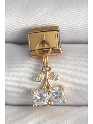 316L Çelik Gold Renk Sallantı Zirkon Taşlı Kiraz Model Nomination Charm