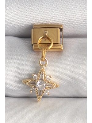 316L Çelik Gold Renk Sallantı Zirkon Taşlı Kutup Yıldız Model Nomination Charm