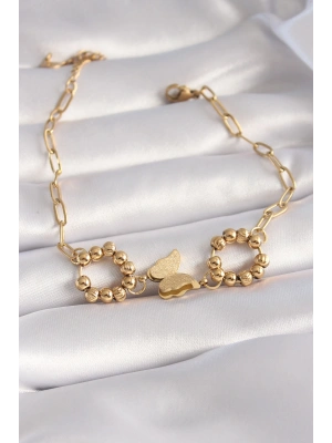 316L Çelik Gold Renk Simli Kelebek Figür Kadın Bileklik