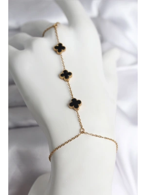 316L Çelik Gold Renk Siyah Yonca Model Kadın Şahmeran