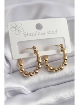 316L Çelik Gold Renk Topçuk Halka Model Kadın Küpe