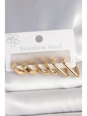 316L Çelik Gold Renk Üçgen Halka Model Kadın Küpe Seti