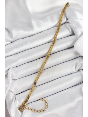316L Çelik Gold Renk Yassı Zincir Model Kadın Bileklik
