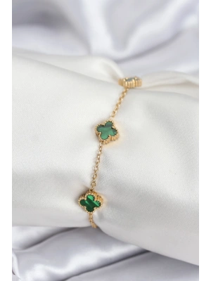 316L Çelik Gold Renk Yeşil Baby Boy Yonca Kadın Bileklik