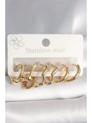 316L Çelik Gold Renk Yıldız Halka Model Kadın Küpe Seti