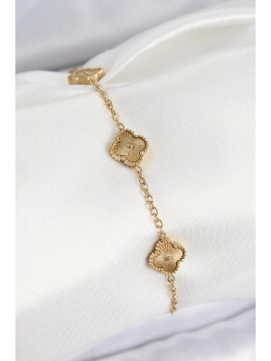 316L Çelik Gold Renk Yonca Kadın Bileklik